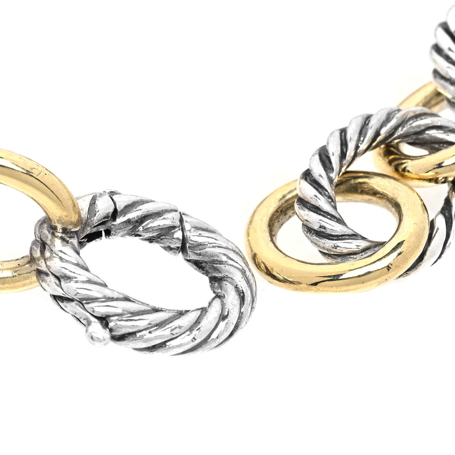 David Yurman Sterling Silver 18K Yellow Gold 12mm Large Oval Link Bracelet 3 of 4