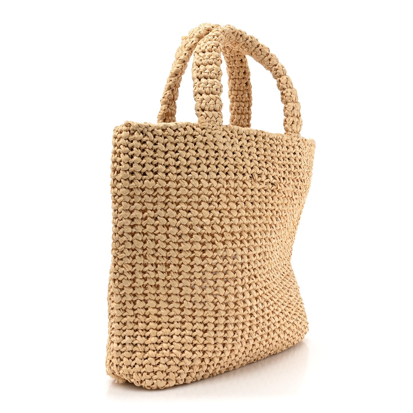 Yarn Raffia Effect Crochet Embroidered Small Logo Tote Naturale