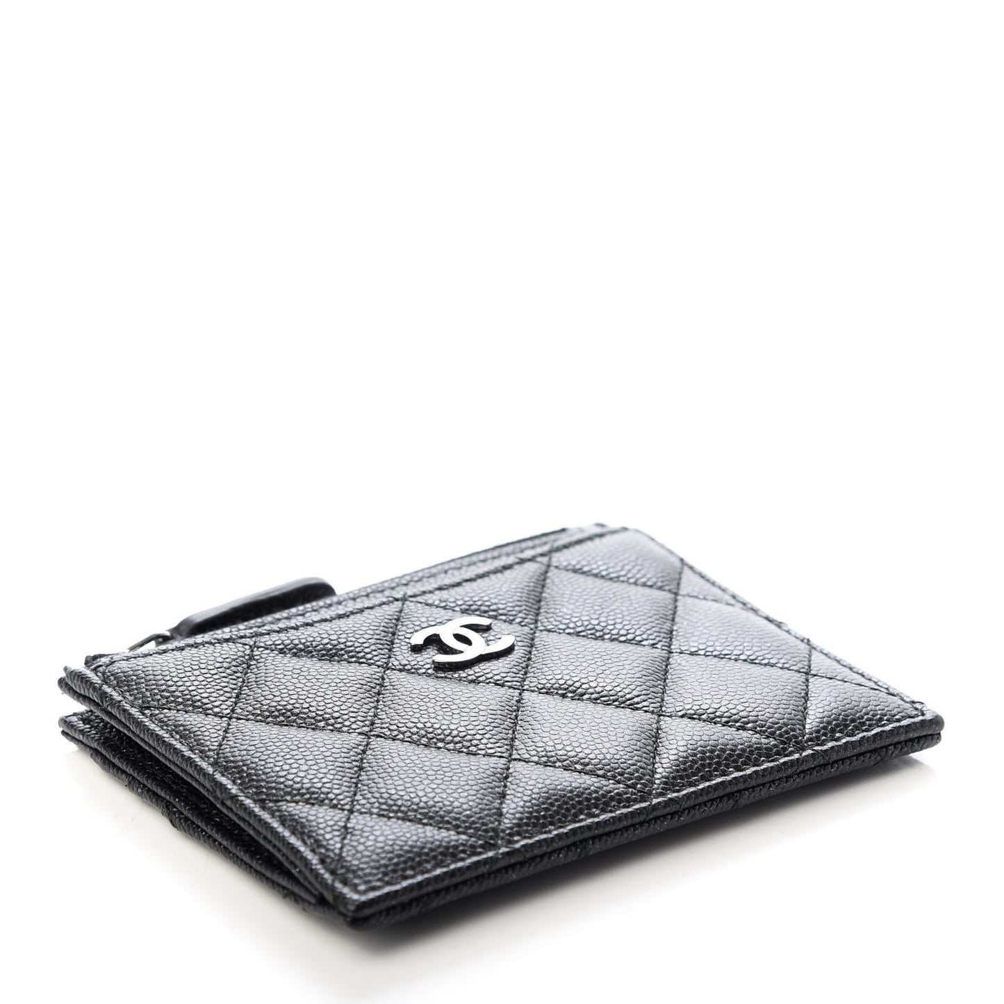 Iridescent Caviar Quilted CC Zip Card Holder Black