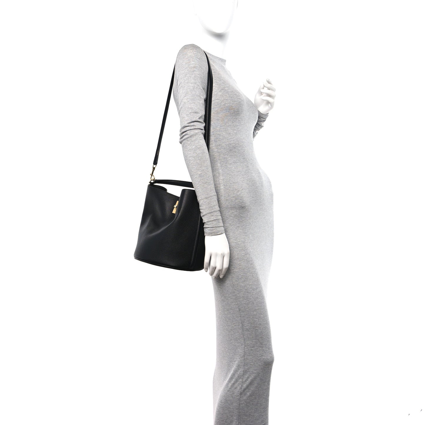 Supple Grained Calfskin Bucket 16 Bag Black