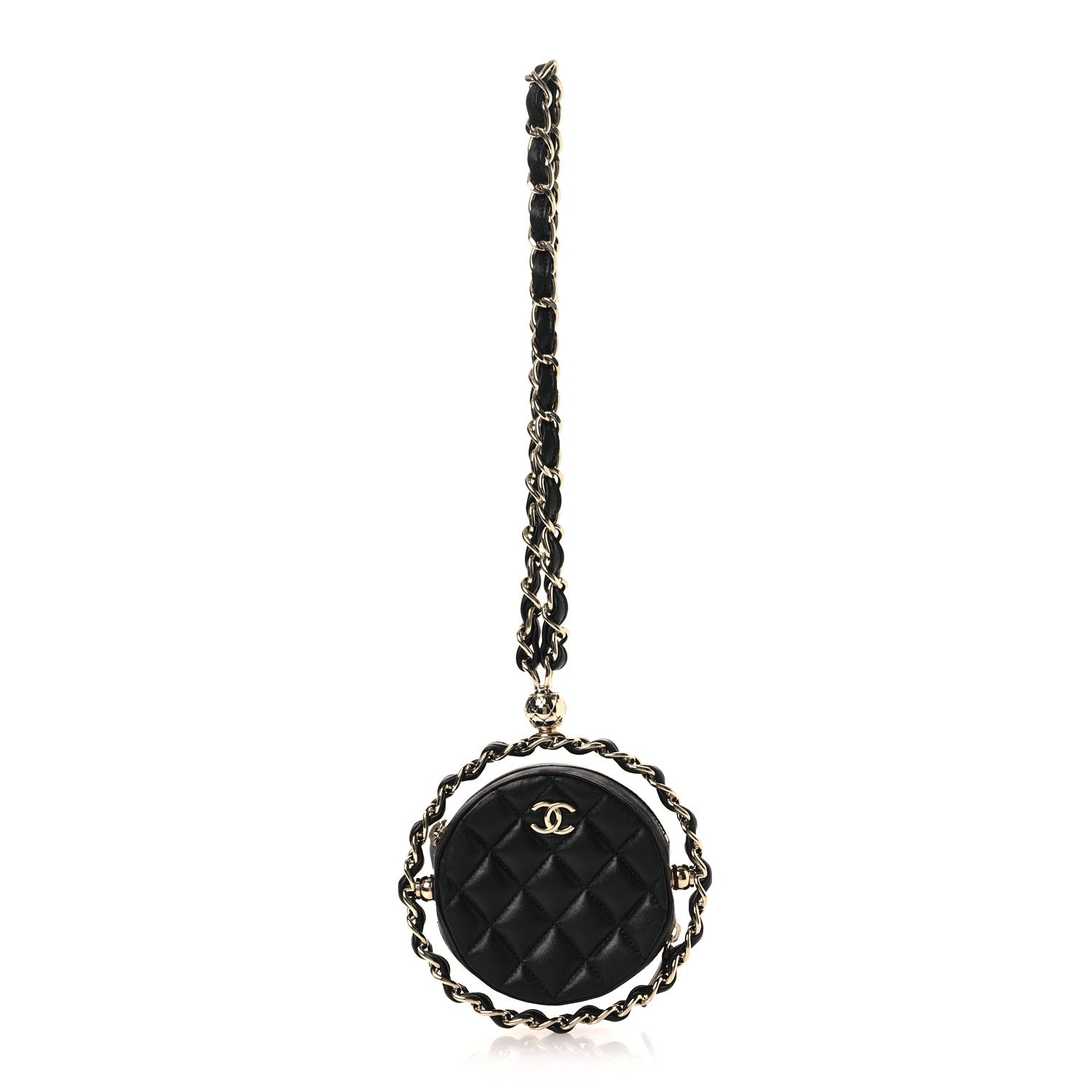 Chanel Lambskin Quilted Chain Round Mini Clutch Black 1 of 12