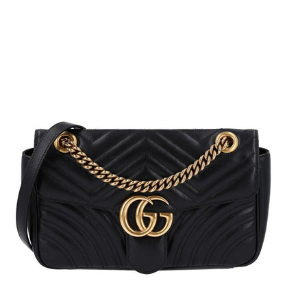 Gucci Calfskin Matelasse Small GG Marmont Shoulder Bag Black 1 of 11
