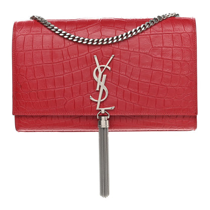 Saint Laurent Calfskin Crocodile Embossed Medium Classic Monogram Kate Tassel Satchel Red 1 of 14