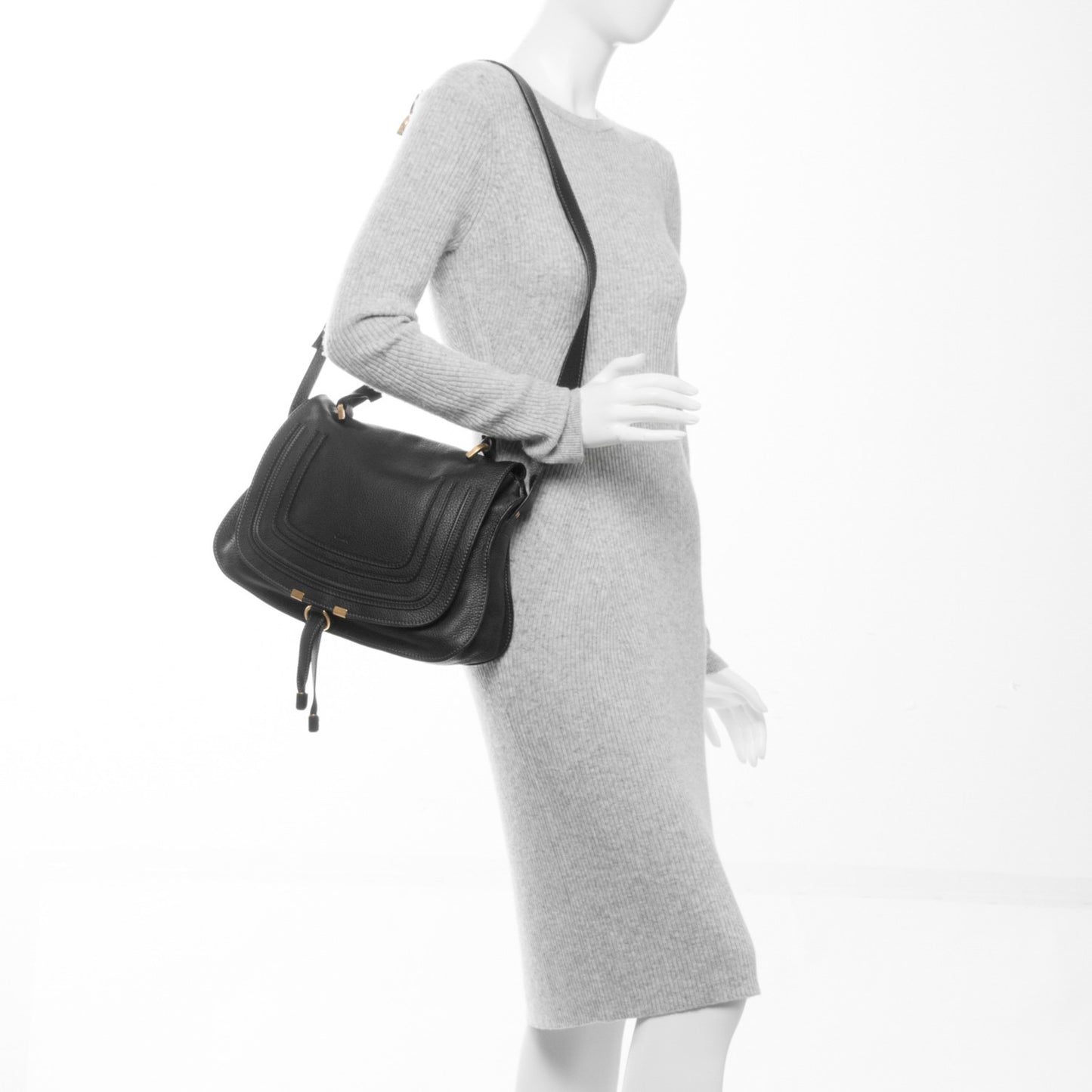 Calfskin Medium Marcie Top Handle Bag Black