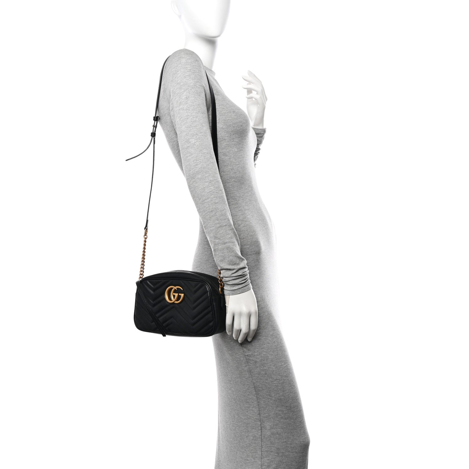 Gucci Calfskin Matelasse Small GG Marmont Chain Shoulder Bag Black 2 of 11