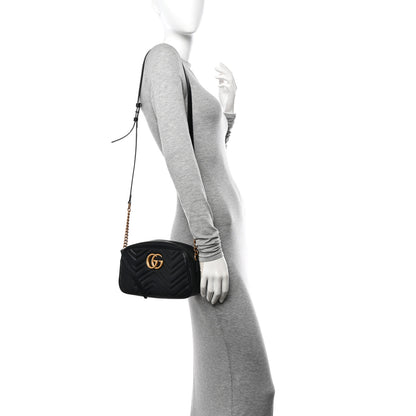Gucci Calfskin Matelasse Small GG Marmont Chain Shoulder Bag Black 2 of 11