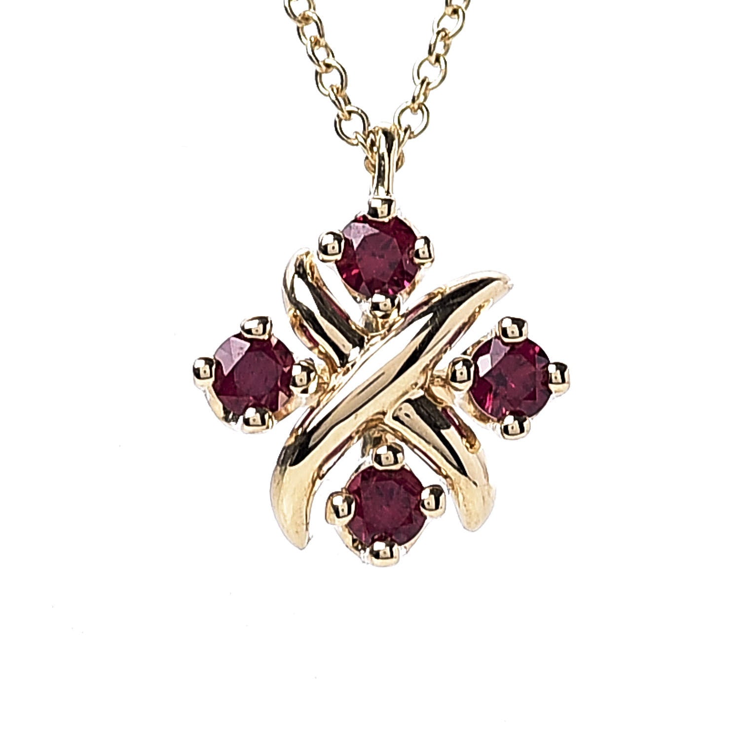 Tiffany 18K Yellow Gold Ruby Schlumberger Lynn Pendant Necklace 4 of 8