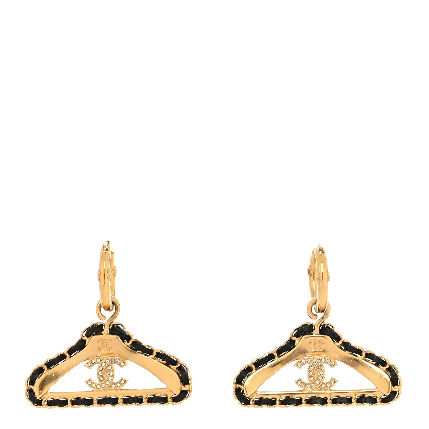 Chanel Lambskin Enamel CC Hanger Dangle Earrings Gold 1 of 6
