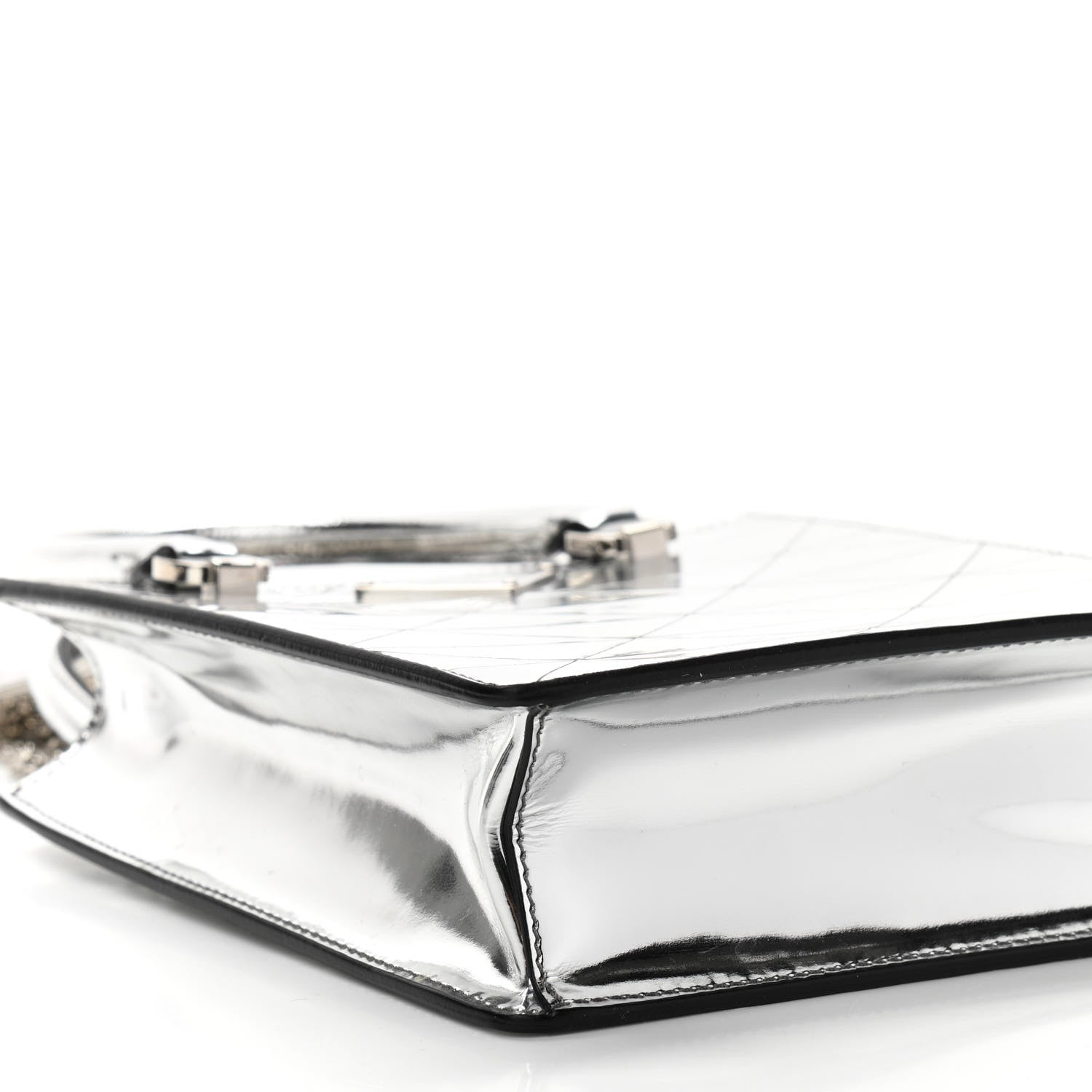 Prada Spazzolato Metal Triangle Logo Triangle Patterned Small Double Handle Crossbody Tote Argento 8 of 9