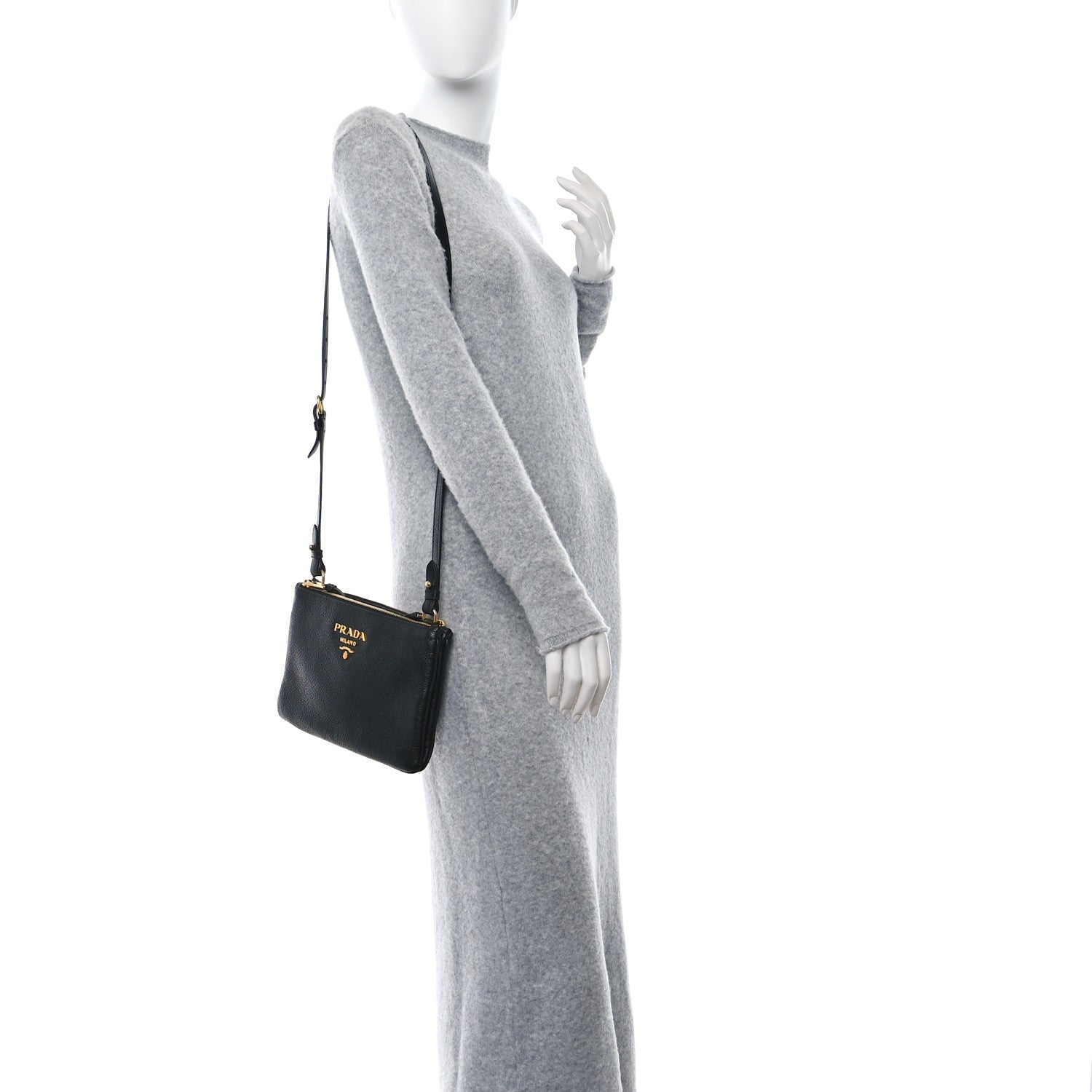 Prada Vitello Phenix Double Zip Crossbody Bag Black 1456521