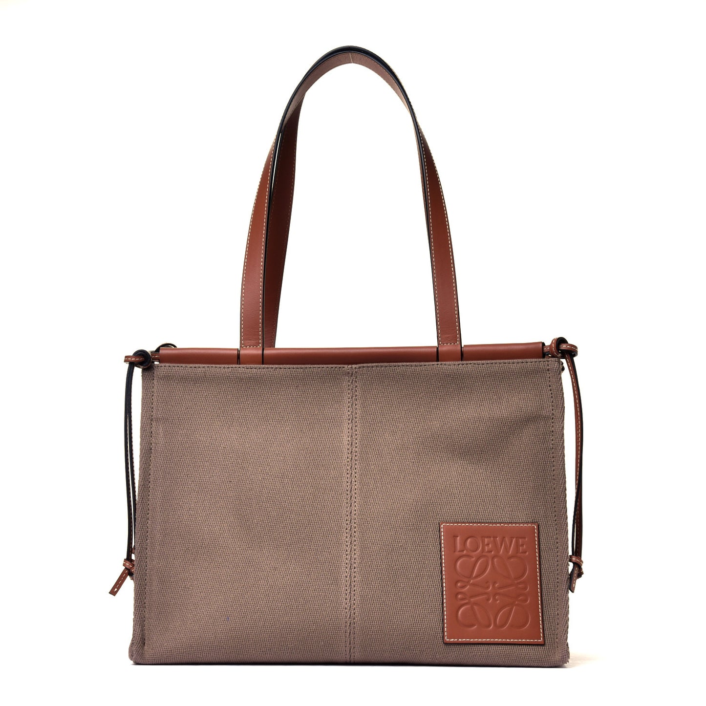 Canvas Calfskin Cushion Tote Taupe