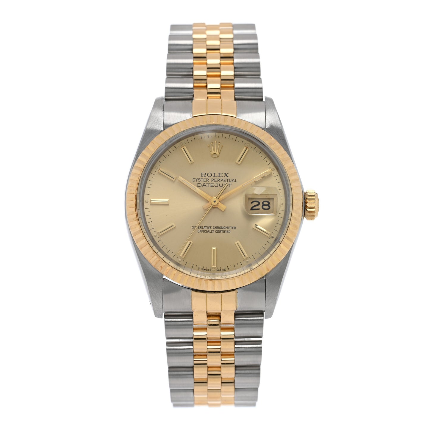 Stainless Steel 18K Yellow Gold 36mm Oyster Perpetual Datejust Watch Champagne 16013