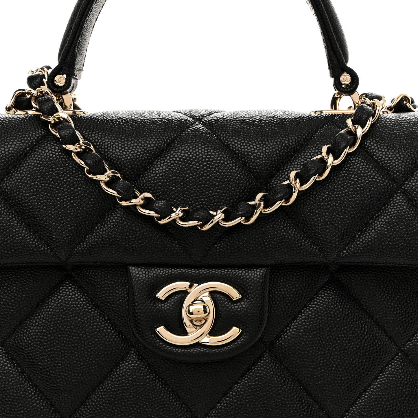 Caviar Quilted Mini Retro Twist Top Handle Flap Black