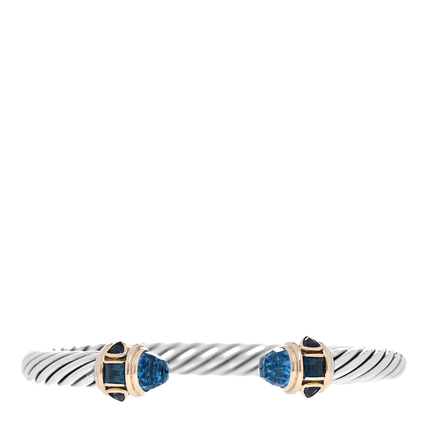 David Yurman Sterling Silver 14K Yellow Gold Hampton Blue Topaz Iolite 7mm Cable Renaissance Bracelet 1 of 5