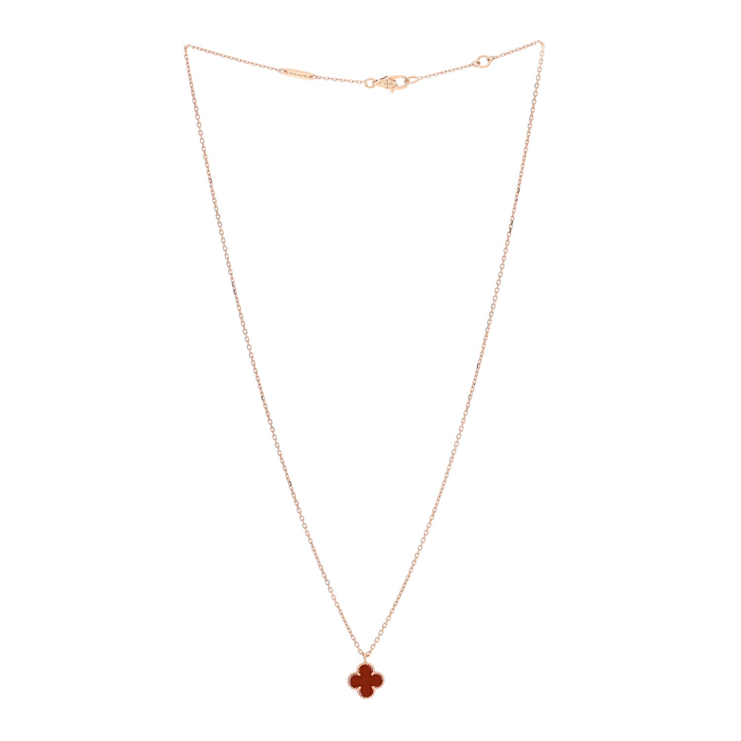 Van Cleef & Arpels 18K Rose Gold Carnelian Sweet Alhambra Pendant Necklace 3 of 7