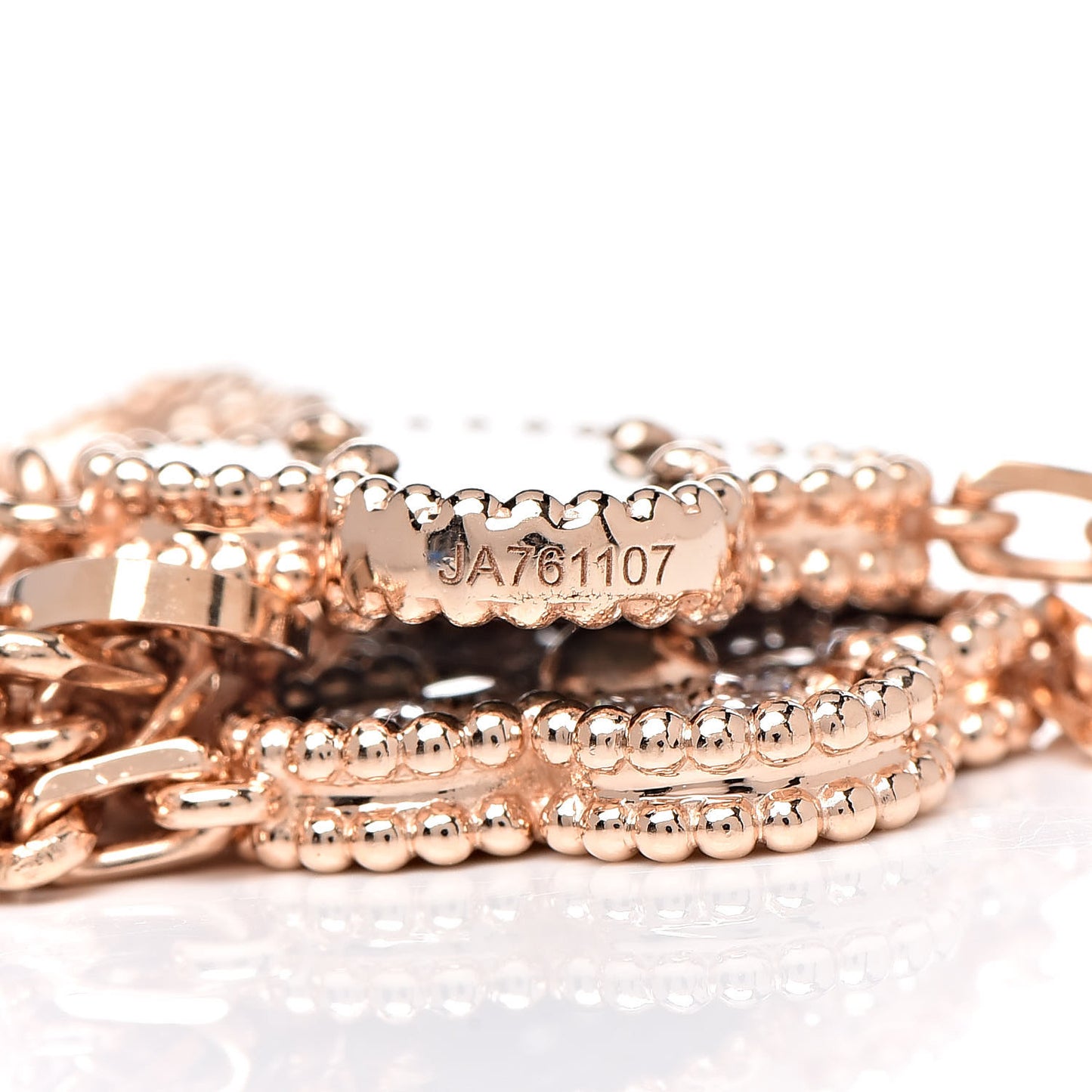 18K Rose Gold Diamond Gray Mother of Pearl 5 Motifs Vintage Alhambra Bracelet
