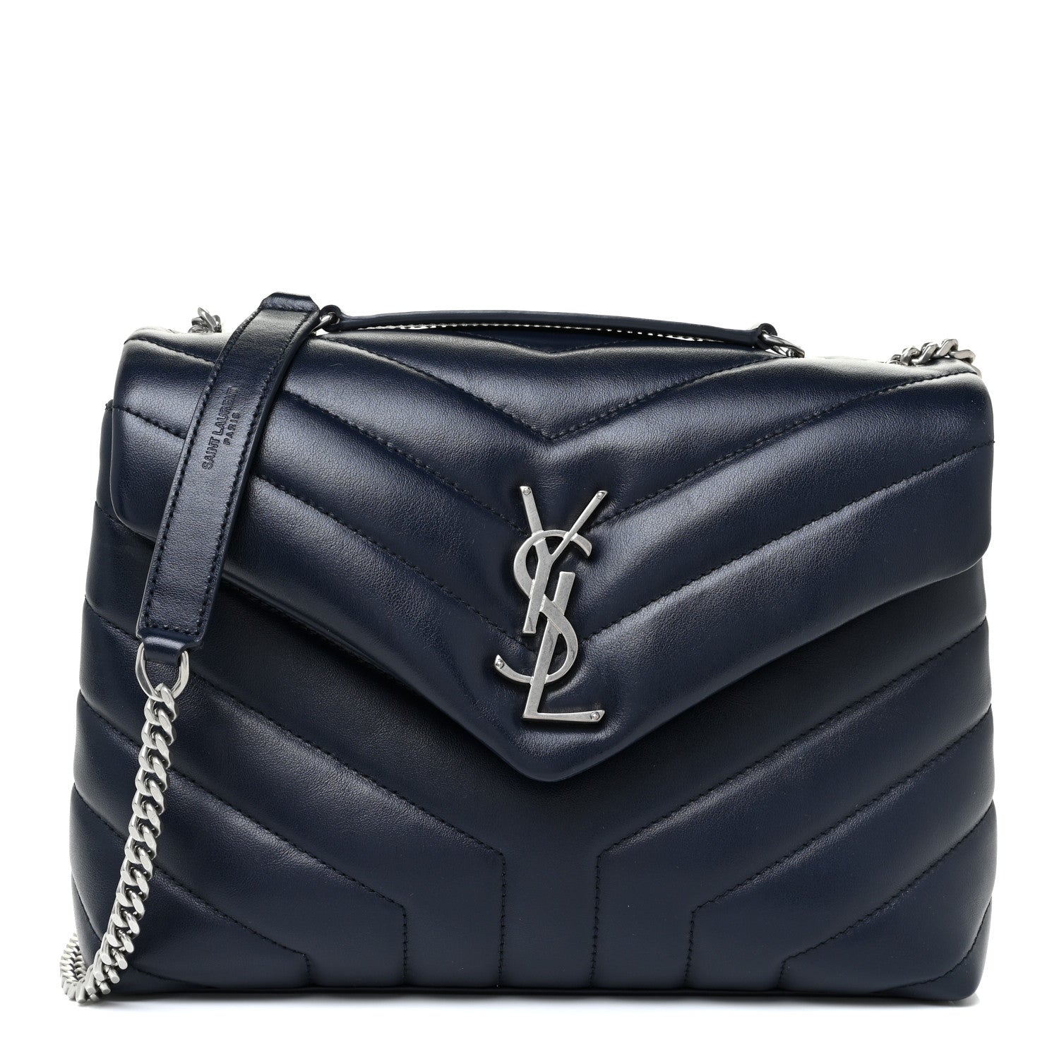 Saint Laurent Calfskin Y Quilted Monogram Small Loulou Chain Satchel Deep Marine 1 of 16