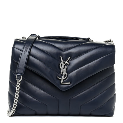 Saint Laurent Calfskin Y Quilted Monogram Small Loulou Chain Satchel Deep Marine 1 of 16