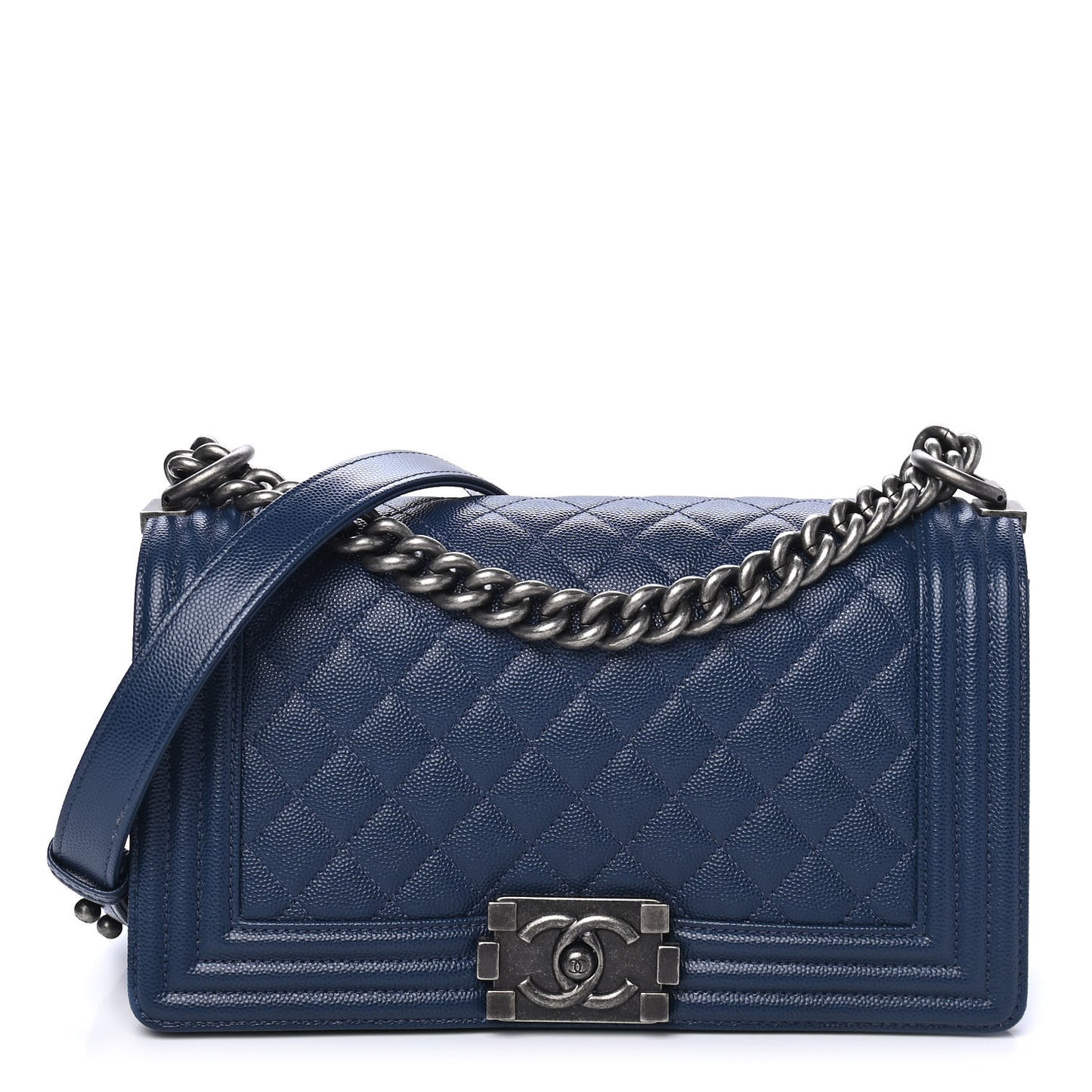 Caviar Quilted Medium Boy Flap Blue