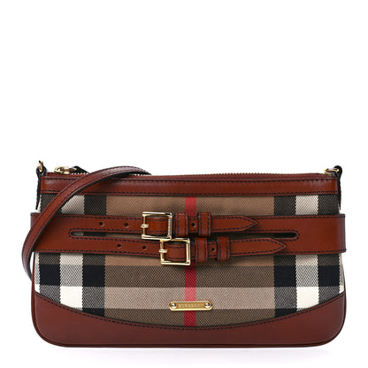 Burberry House Check Bridle Calfskin Peyton Crossbody Dark Tan 1 of 12