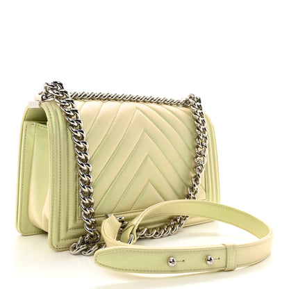 Chanel Iridescent Lambskin Chevron Quilted Medium Boy Flap Green 3 of 13