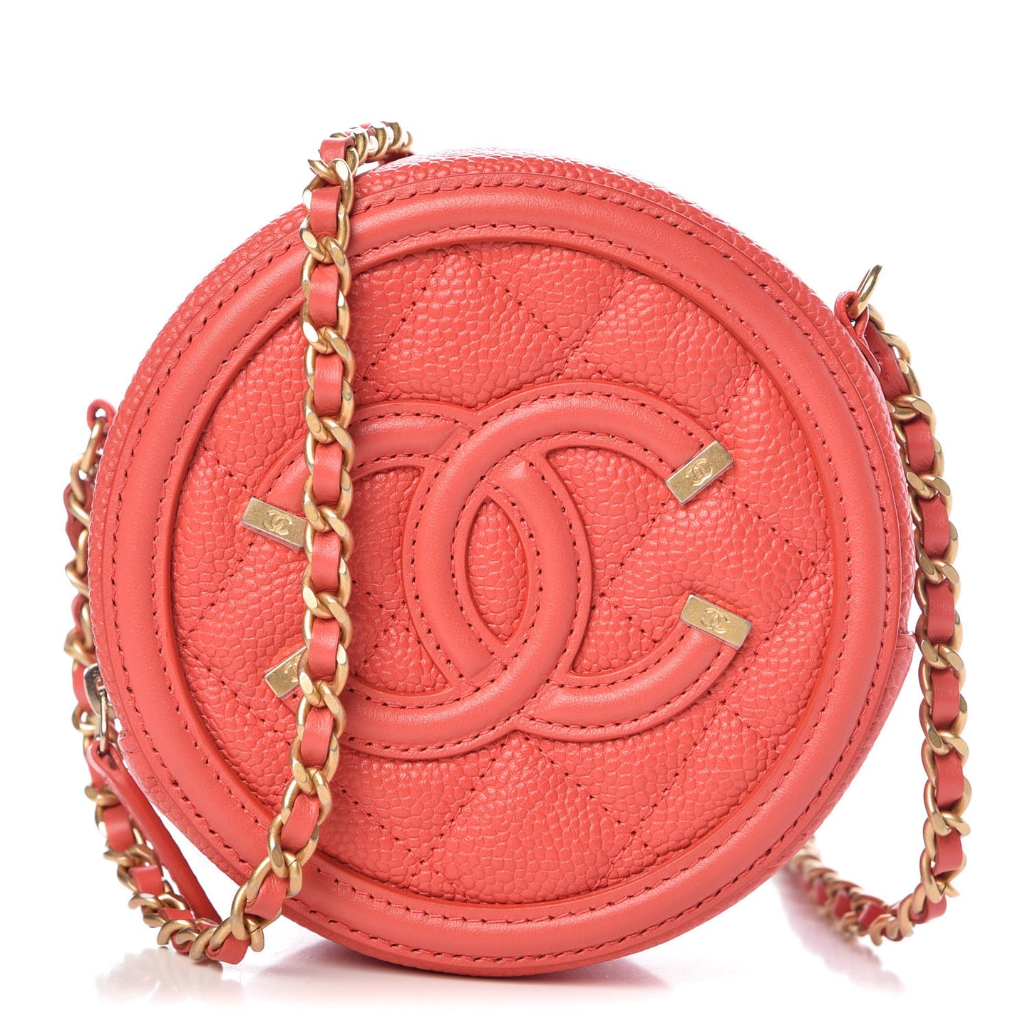 Caviar Quilted Round Filigree Crossbody Red