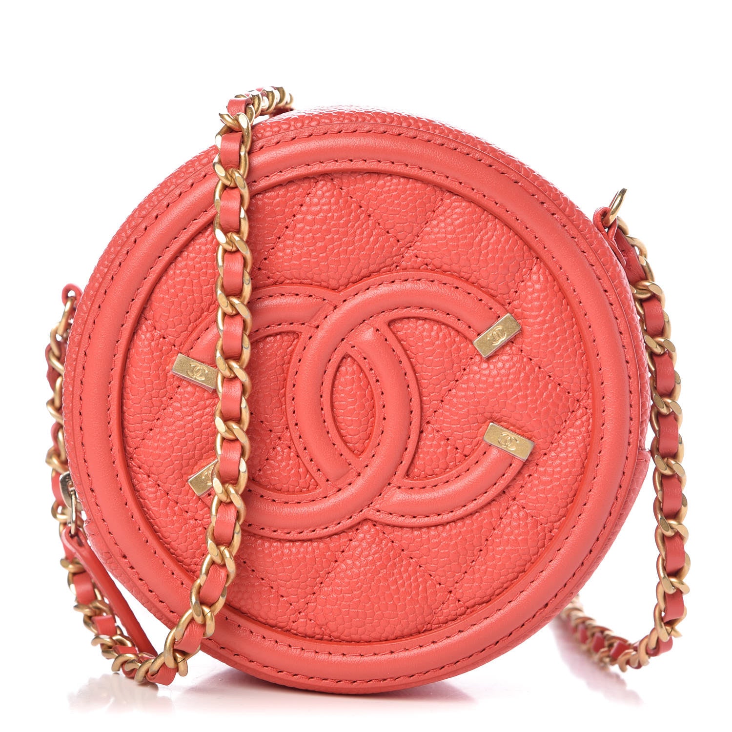 Chanel Caviar Quilted Round Filigree Crossbody Red 1 of 9