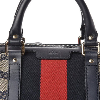 Gucci Monogram Selleria Calfskin Vintage Web Medium Boston Beige Blue 13 of 14