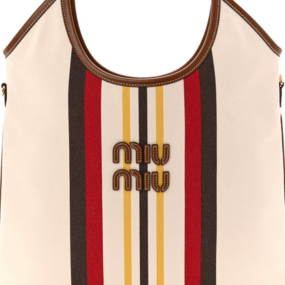 Miu Miu Canvas Calfskin Striped Ivy Beige Naturale Moro 7 of 9