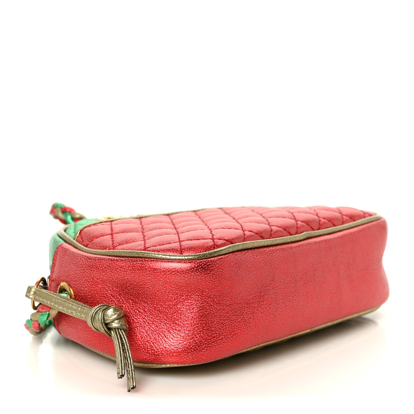 Laminated Nappa Trapuntata Mini Zumi Dome Shoulder Bag Rosso Jasmine Green Rame
