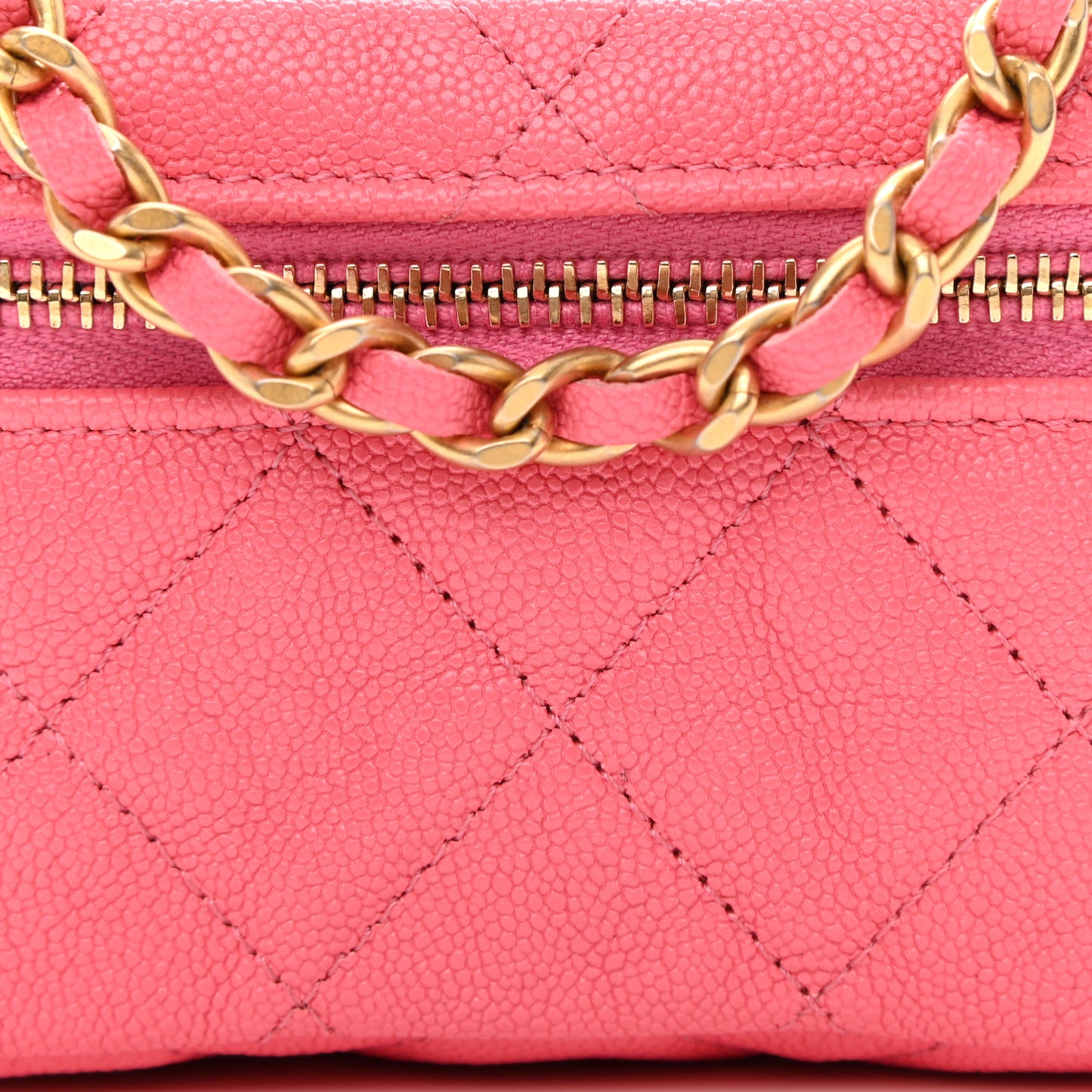 Caviar Quilted Mini Top Handle Vanity With Chain Pink