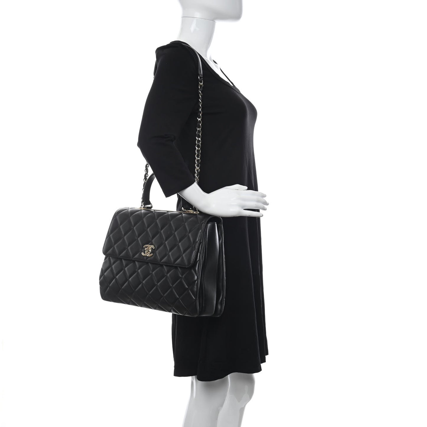Lambskin Quilted Large Trendy CC Dual Handle Flap Bag Black