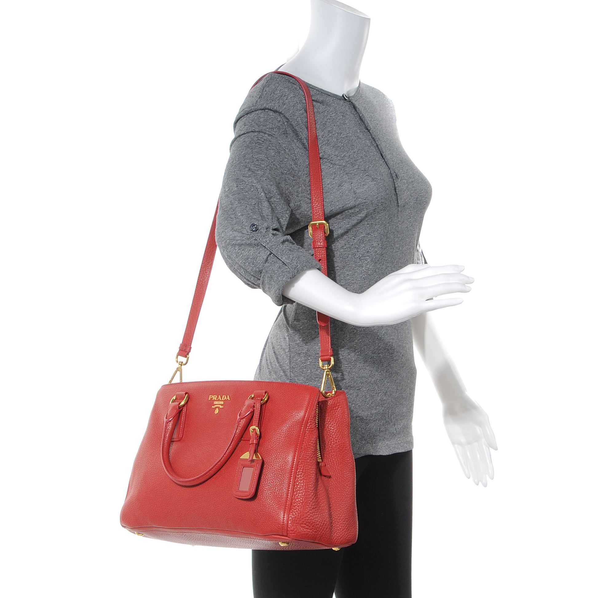 Prada Vitello Daino Lux Small Tote Rosso 2 of 9