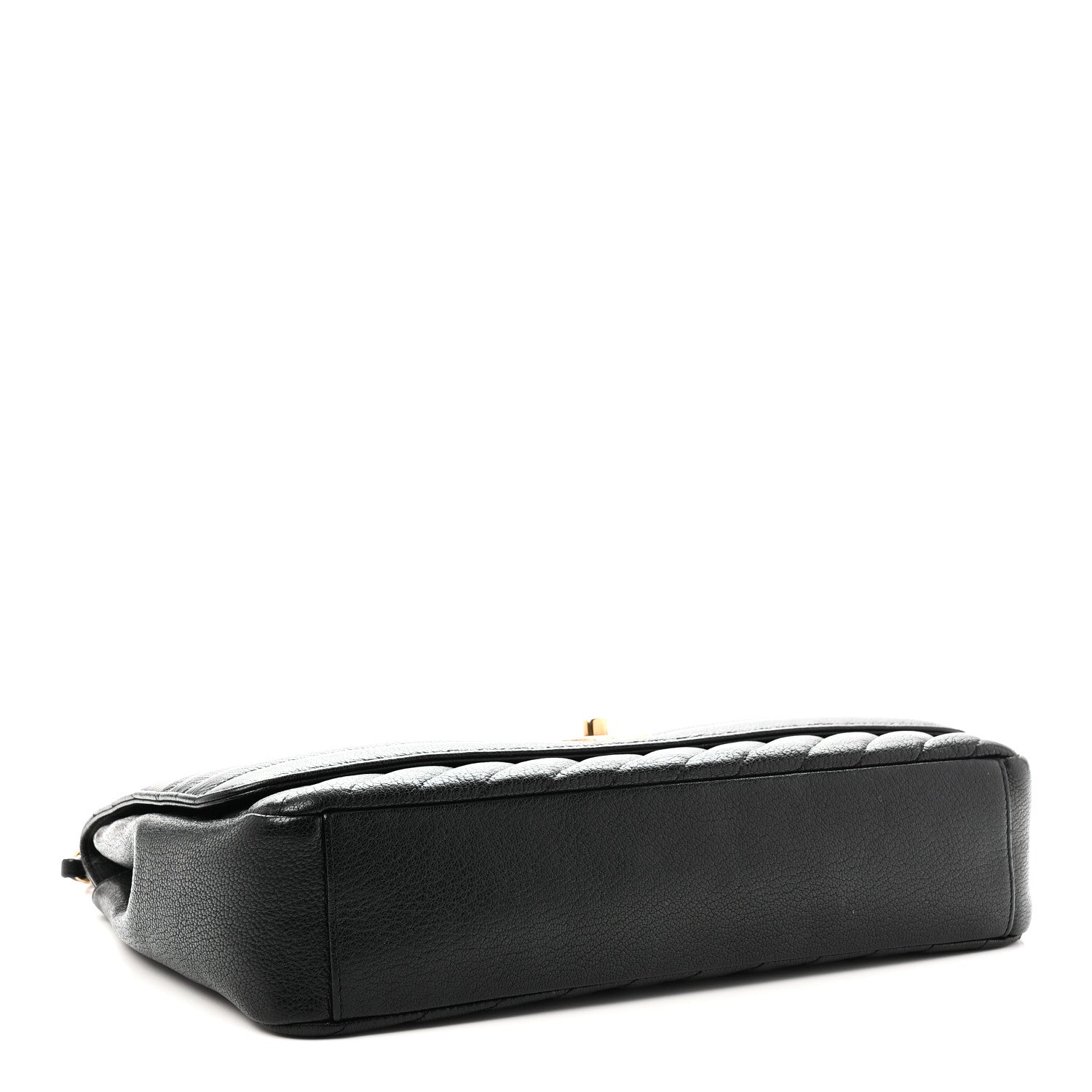 Chanel Shiny Goatskin Diagonal Quilted Large Flap Black 1911943