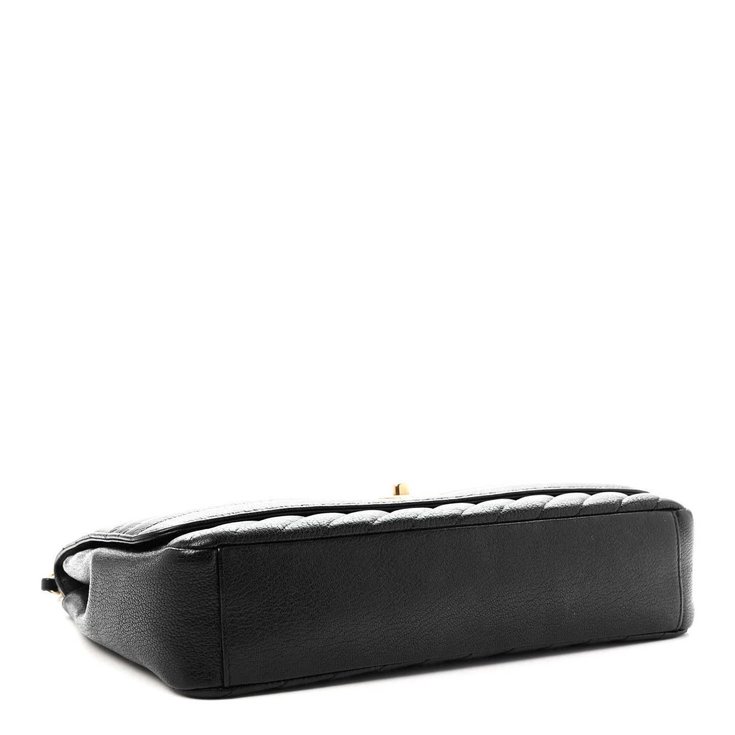 Shiny Goatskin Diagonal Quilted Large Flap Black