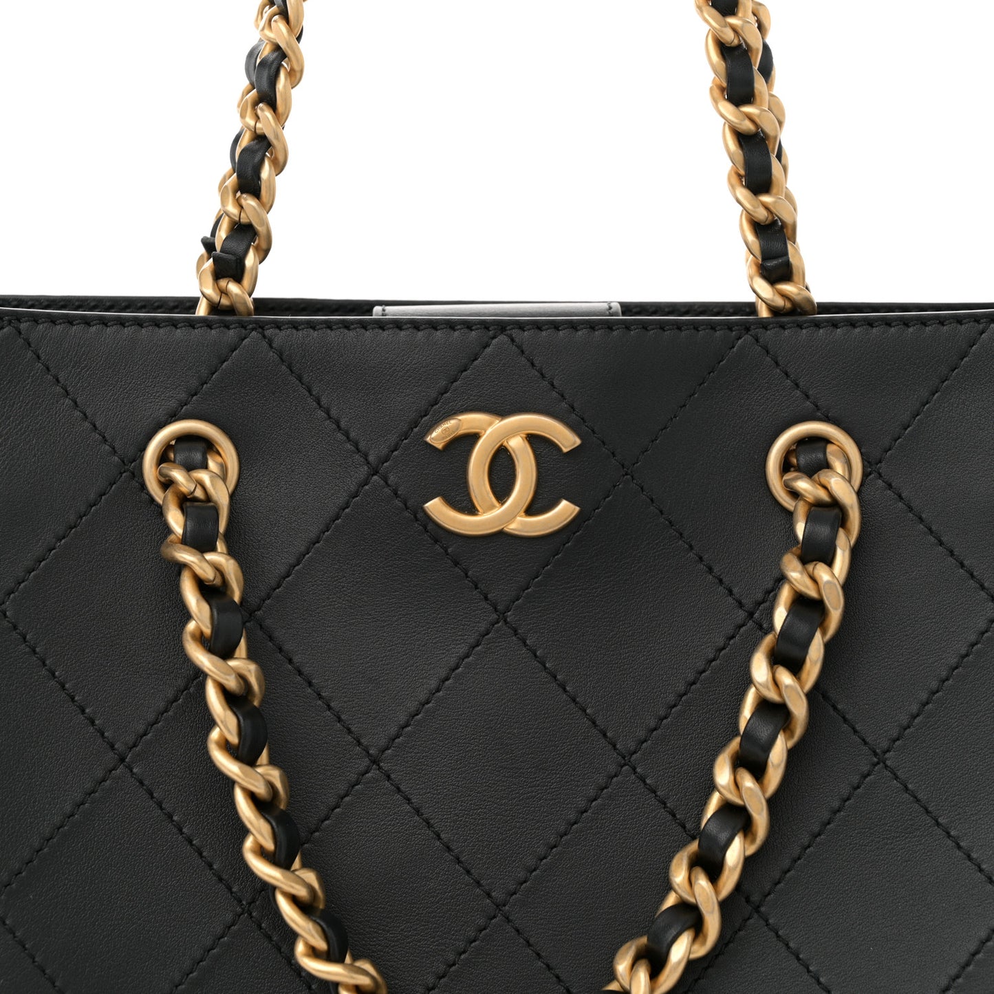 Calfskin Stitched Large Shopping Tote Black