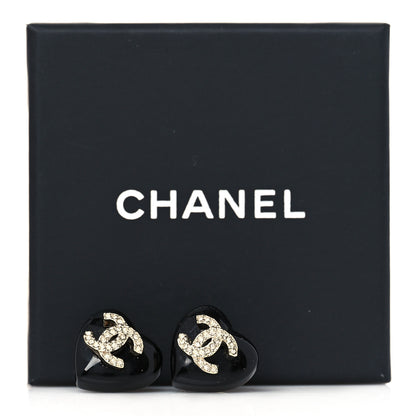 Chanel Resin Crystal CC Heart Earrings Black Gold 5 of 5