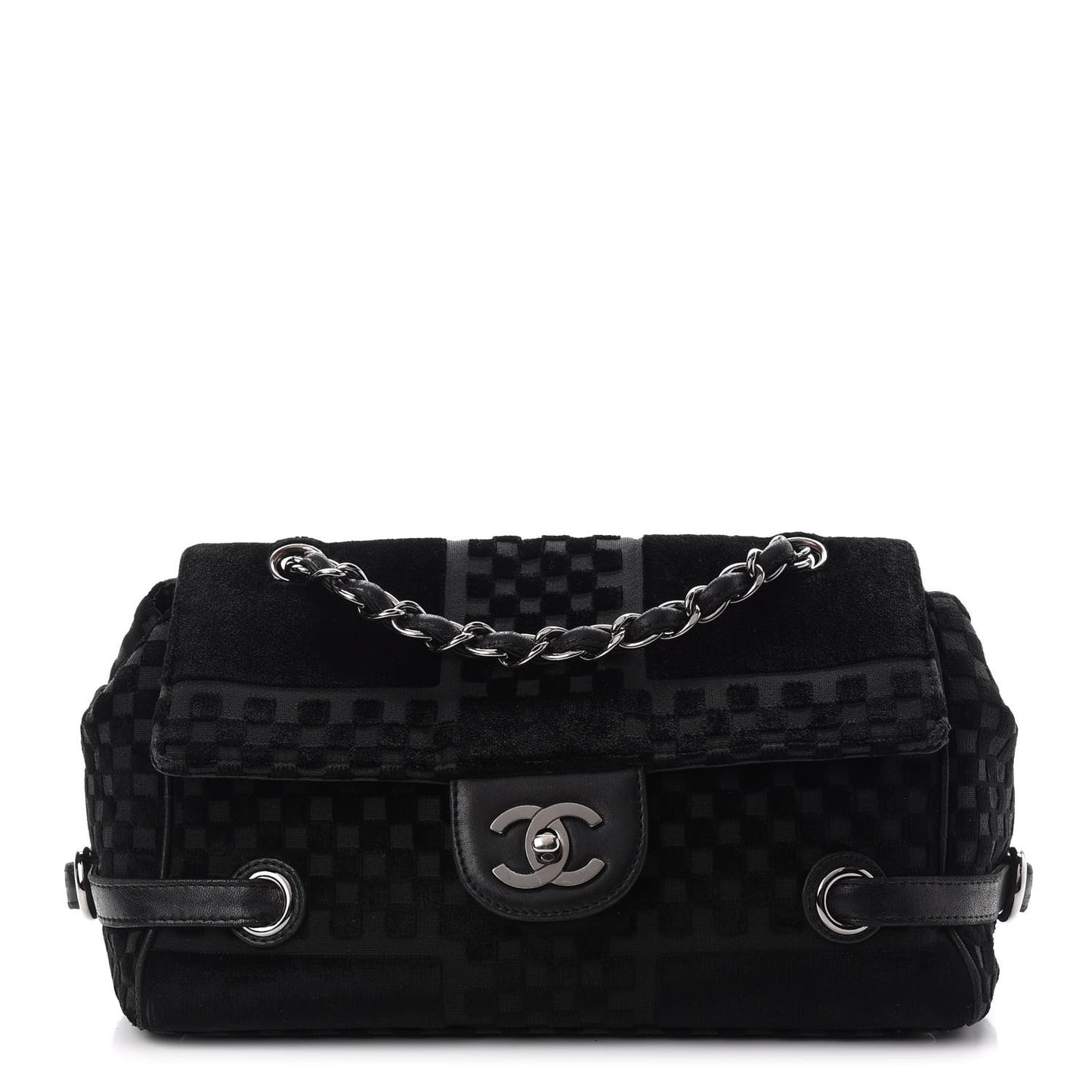 Velvet Checkered Flap Bag Black