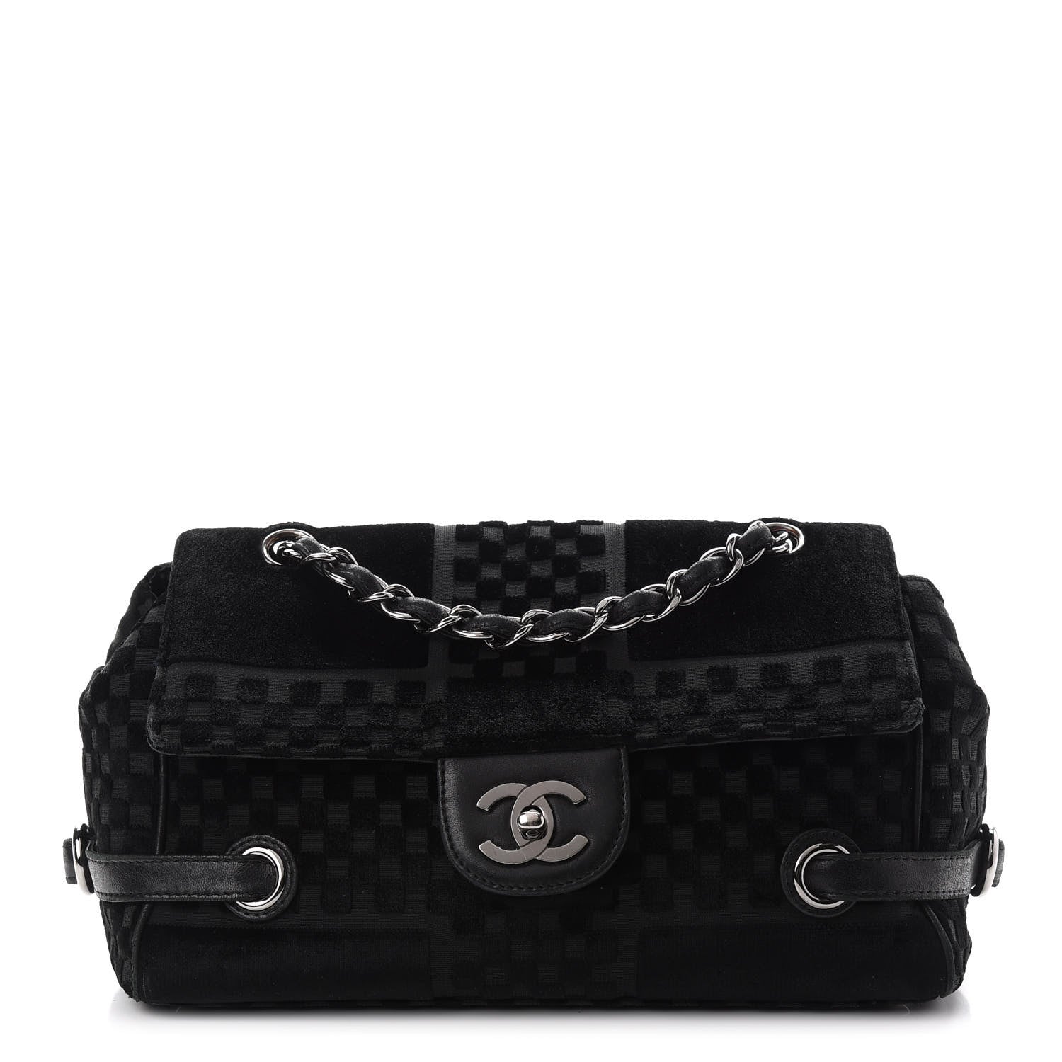 Chanel Velvet Checkered Flap Bag Black 1 of 9