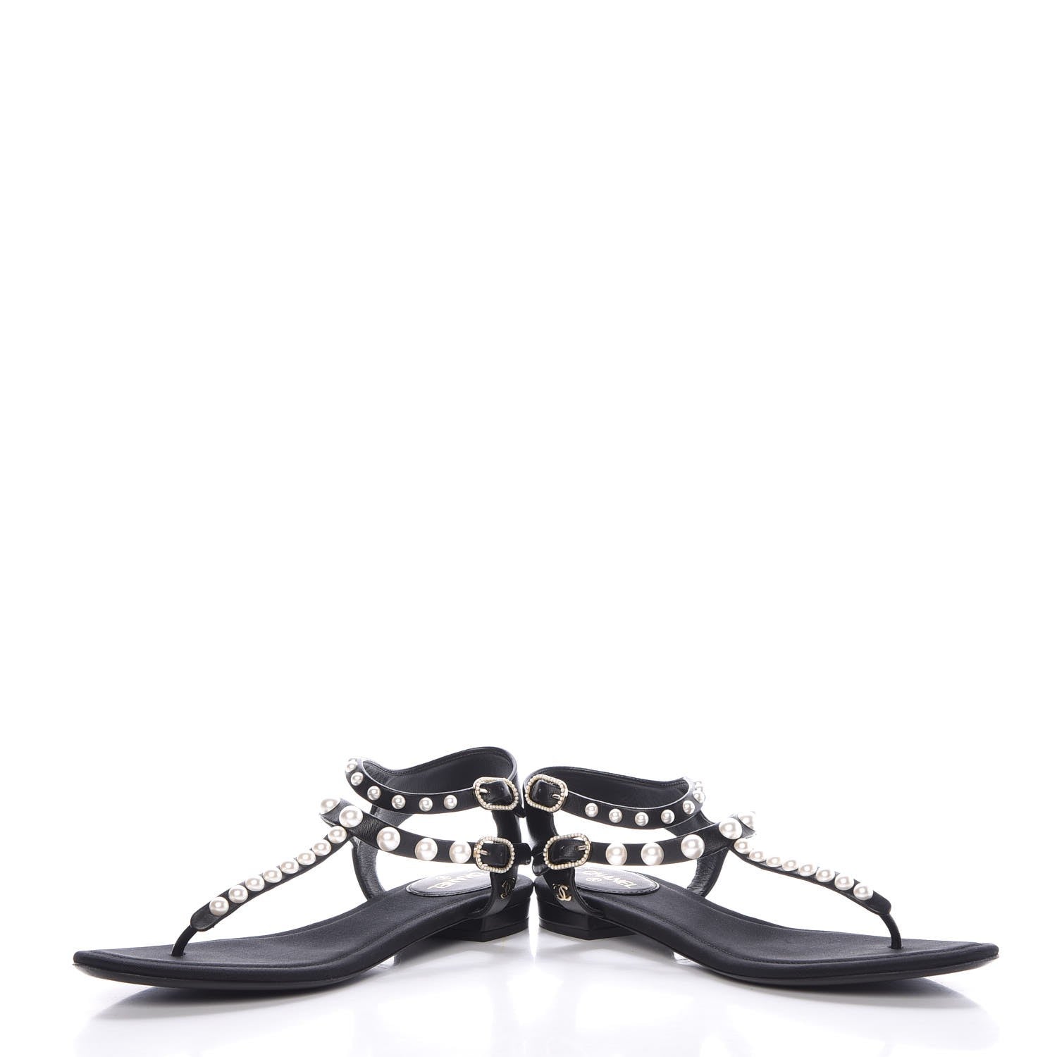 Chanel Lambskin Pearl Thong Sandals 38 Black 6 of 24