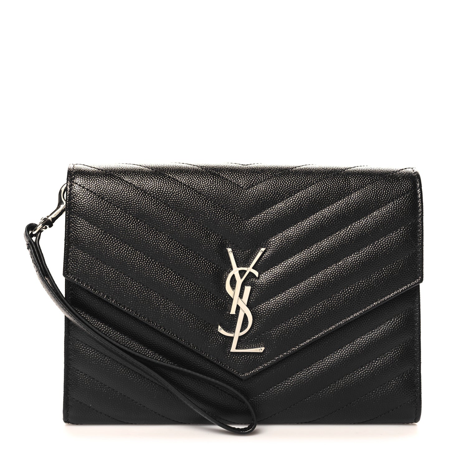 Grain De Poudre Matelasse Chevron Monogram Envelope Clutch Black