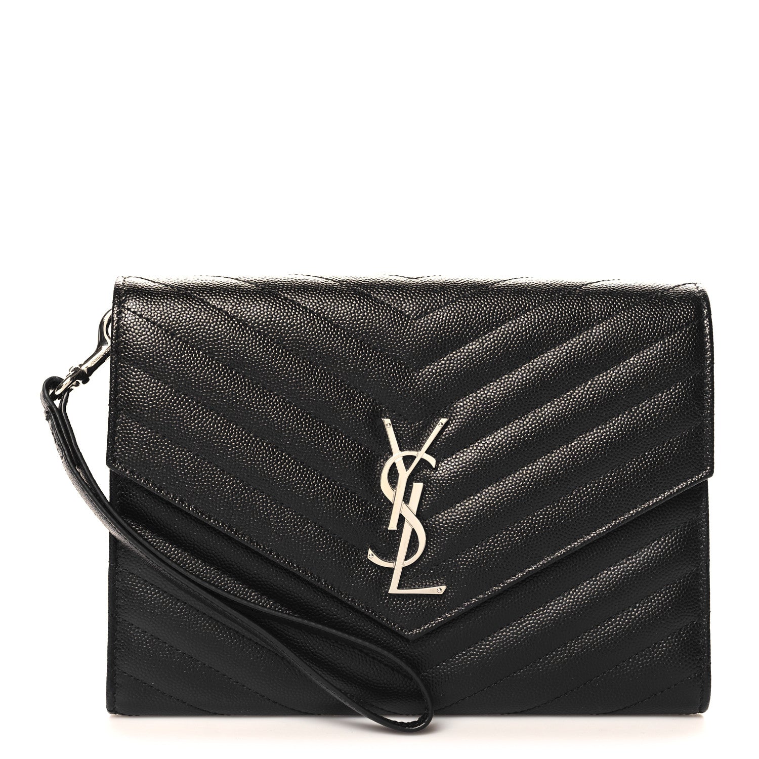 Saint Laurent Grain De Poudre Matelasse Chevron Monogram Envelope Clutch Black 1 of 7