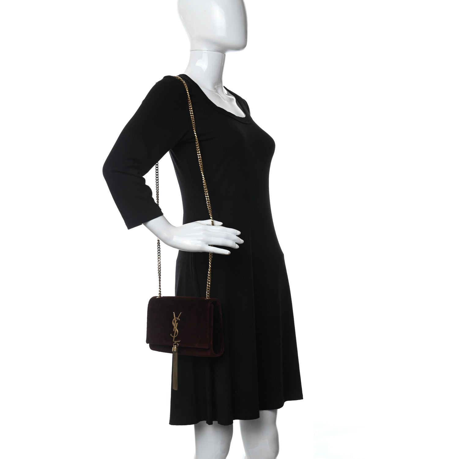 Saint Laurent Velvet Small Classic Monogram Kate Tassel Satchel Burgundy 2 of 14