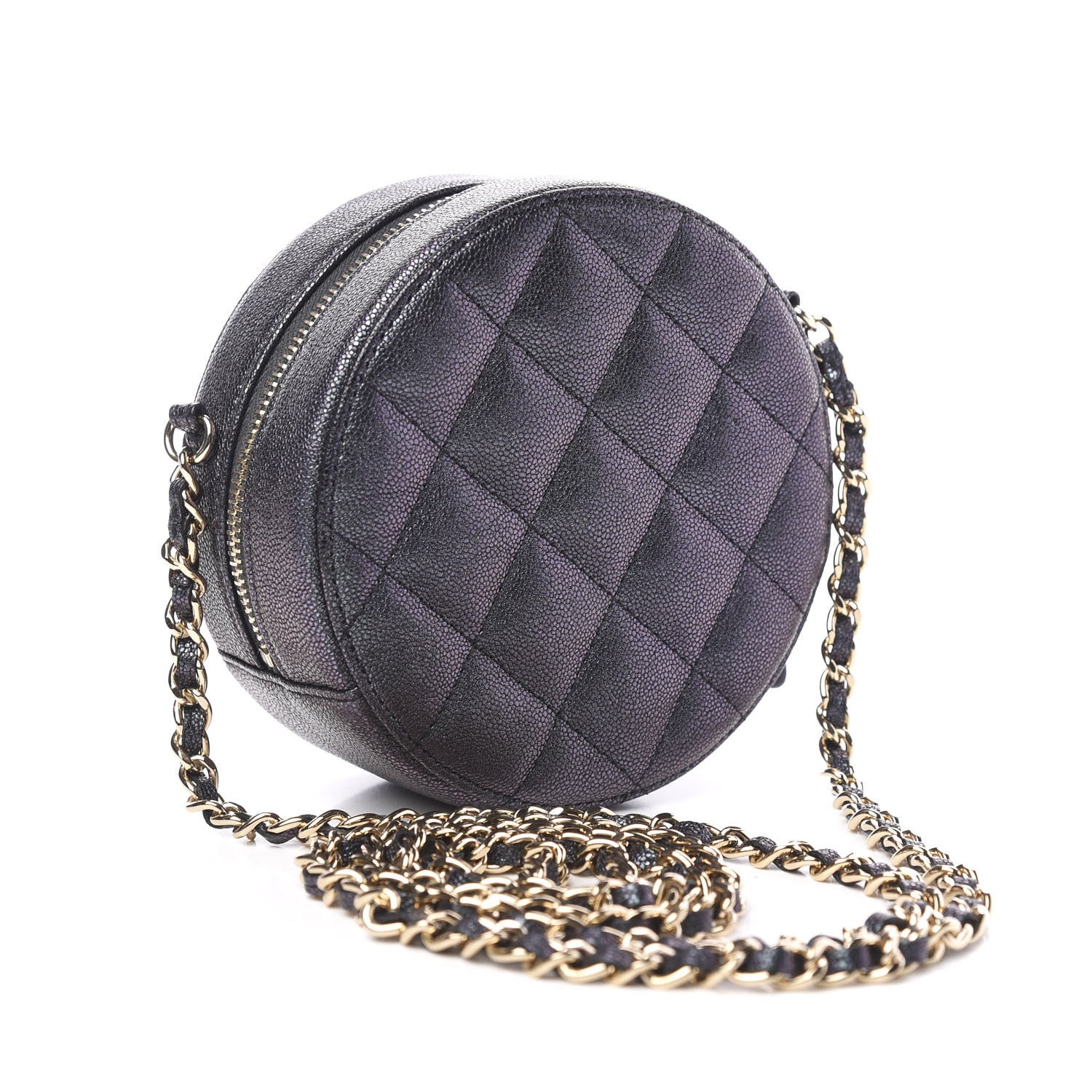Chanel Iridescent Caviar Quilted Round Clutch With Chain Black 2 of 9