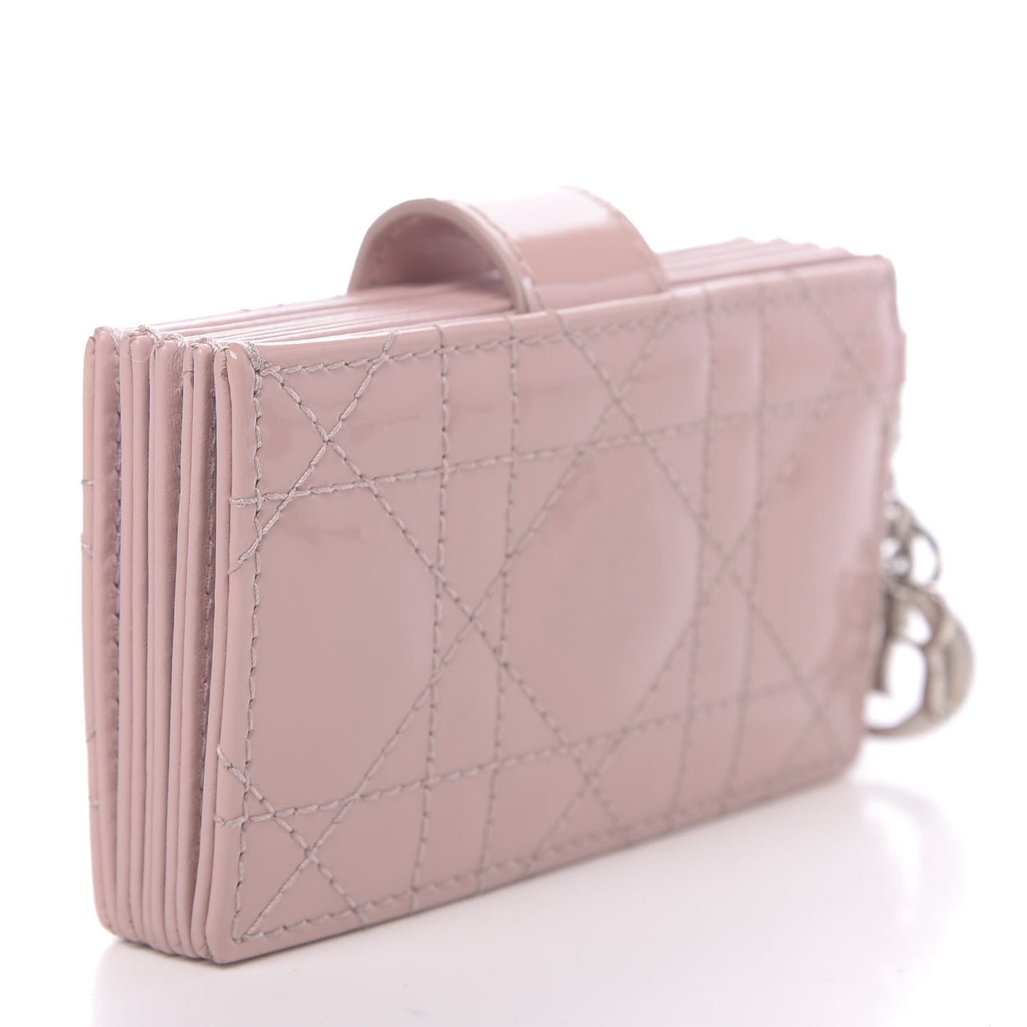 Patent Cannage Lady Dior 5-Gusset Card Holder Rose Clair