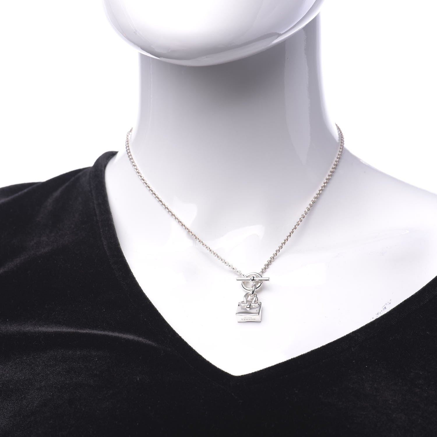 Hermes Sterling Silver Birkin Amulette Pendant Necklace 2 of 8