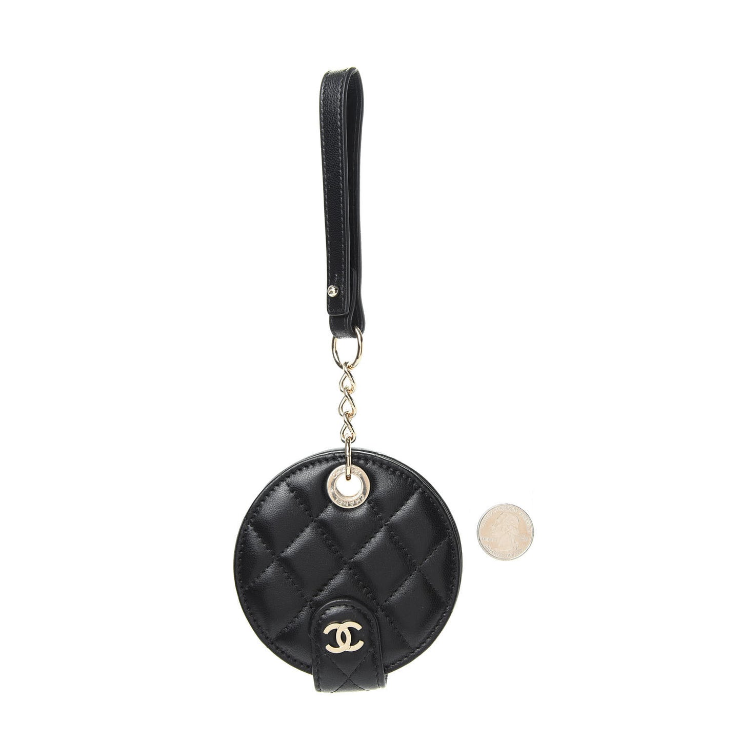 Lambskin Quilted Round Luggage Tag Black