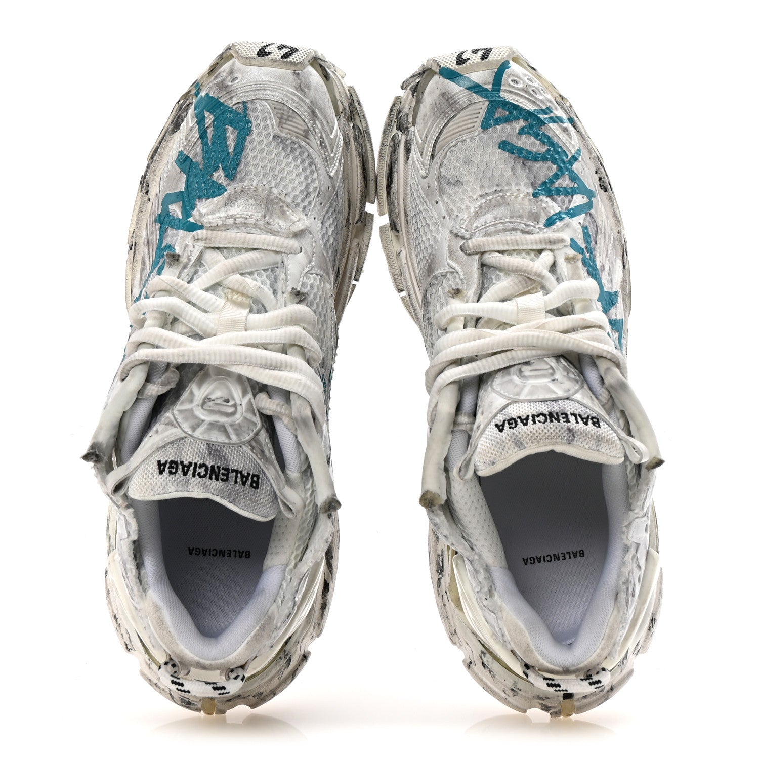 Balenciaga Mesh Rubber Graffiti Mens Runner Sneakers 42 White Blue 2 of 9