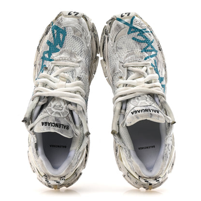 Balenciaga Mesh Rubber Graffiti Mens Runner Sneakers 42 White Blue 2 of 9