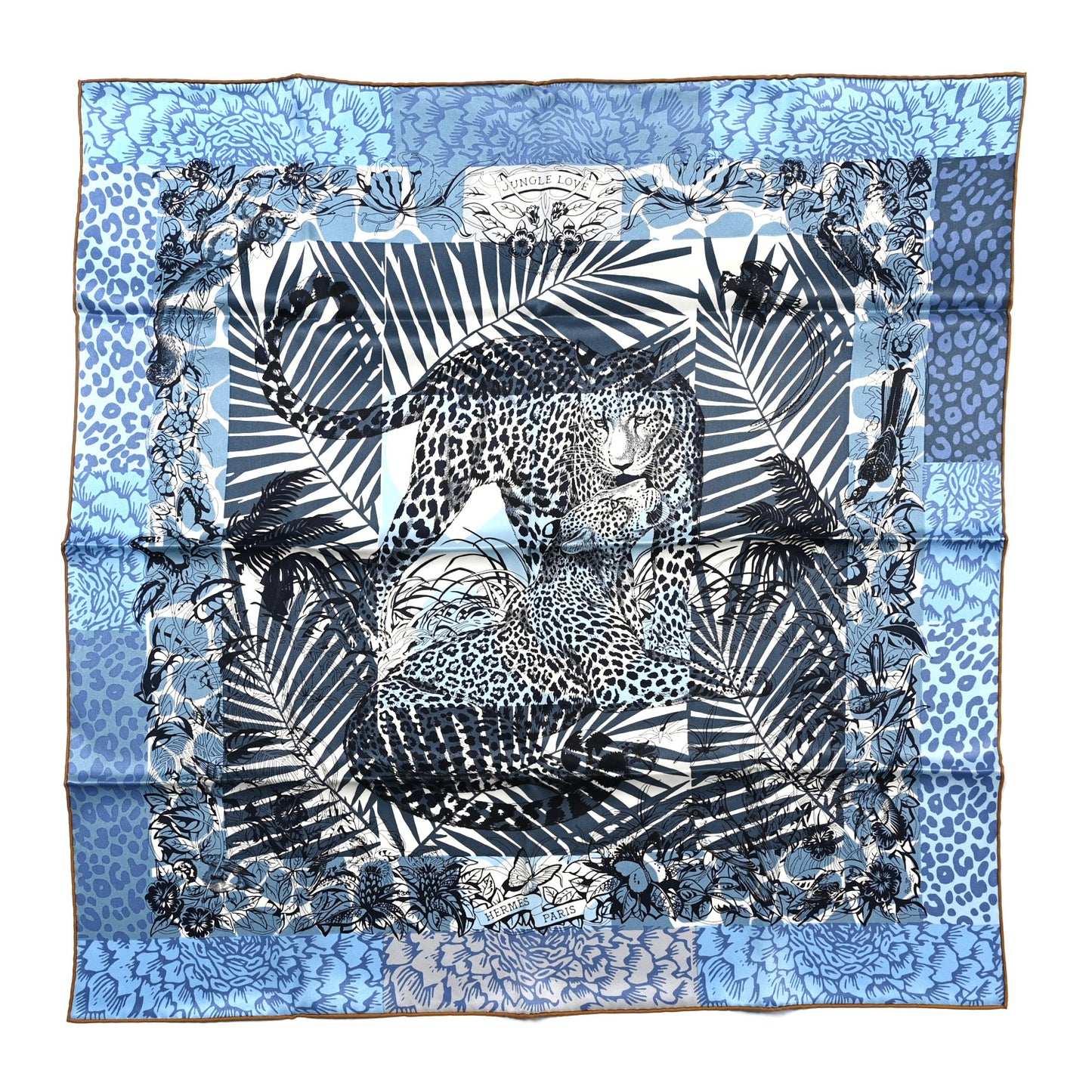 Silk Jungle Love Tampon Scarf 70 Bleu Jean White